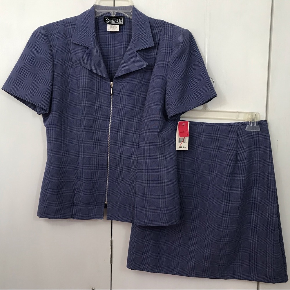 2 pc Suit Set Short Sleeve Zip Blazer and Skirt Business Purple